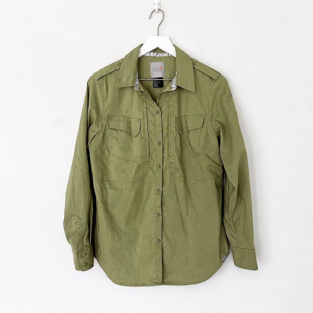 5.11 Tactical Spitfire Olive Green Utility Shooting Shirt Women’s Medium Flawed
